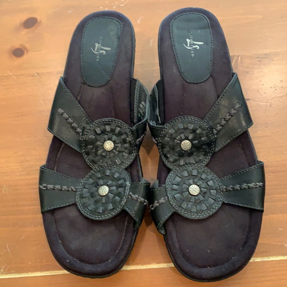 Life Stride “Jake” slip on sandals size 10 black heel